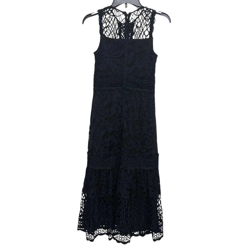 Antonio Melani Women's Size 0 Navy Blue Dress Midi Lace Sleeveless Lined Crochet - Picture 5 of 9